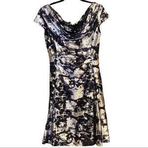 Tahari Drape Front Metallic Dress 8